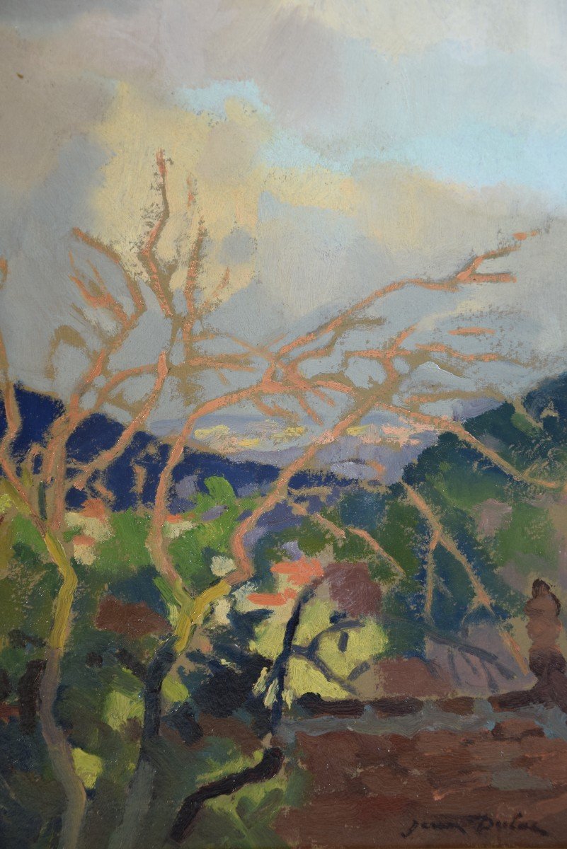 Jean Dulac ( 1902-1968) Ecole Lyonnaise," Saint Cirq  Lapopie " huile sur carton -photo-5