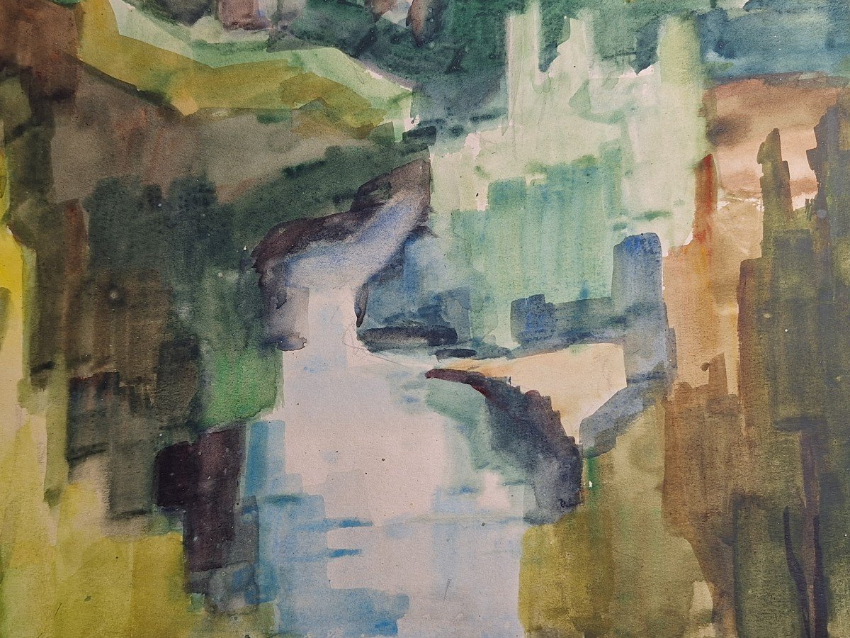 Jean Daniel Ribeyrol ( 1918-2005 "la Vézère à Castel-Merle " Aquarelle .-photo-5