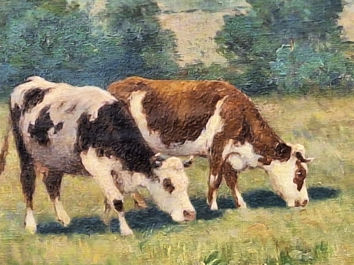 Maurice Lessertisseux ( 1864 --   ) "the Cows In The Meadow " Oil On Canvas,-photo-8
