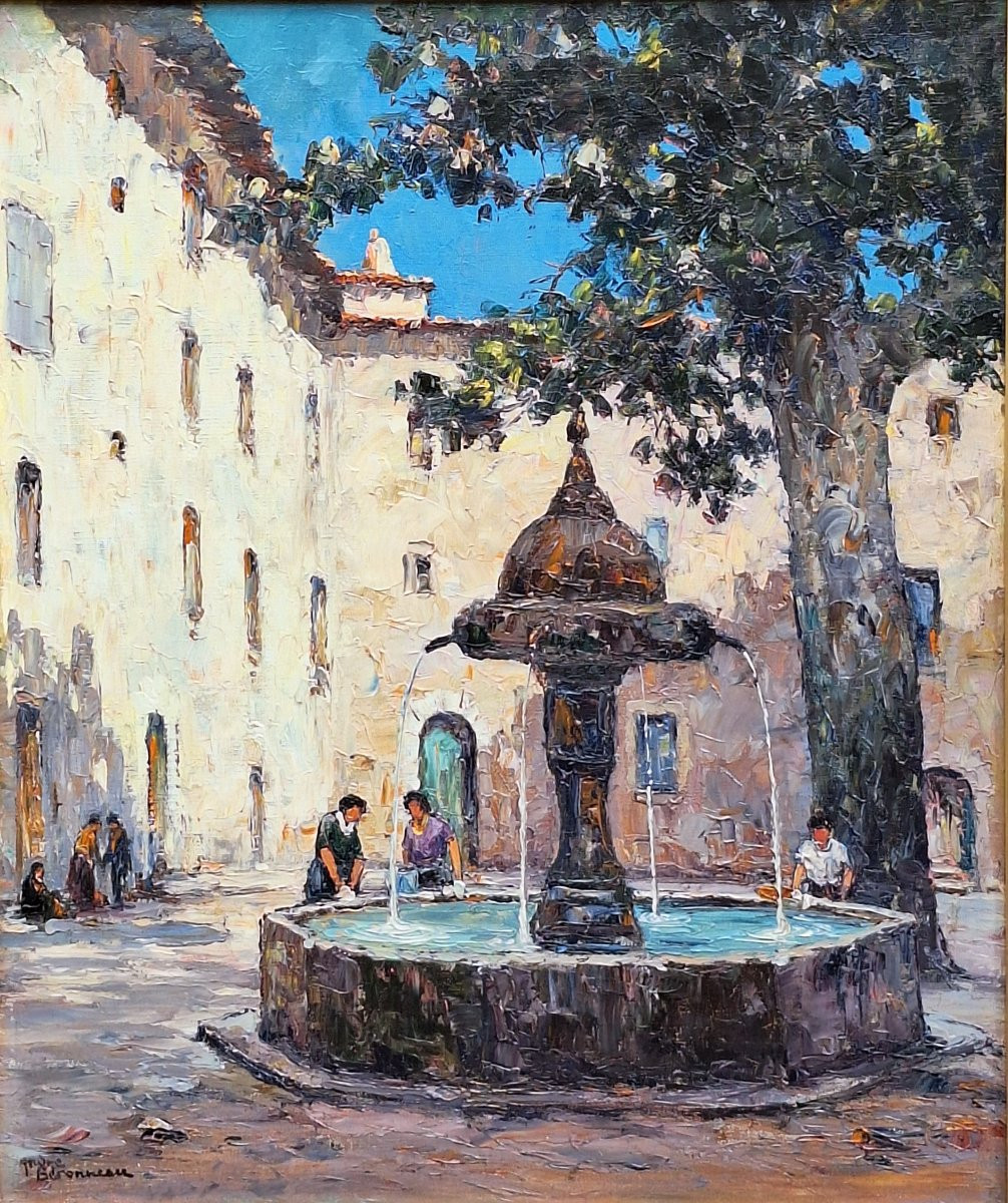 André Beronneau  "La  vielle fontaine de Cotignac dans le Var" , huile sur toile -photo-2