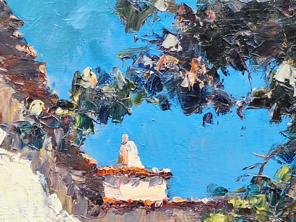 André Beronneau  "La  vielle fontaine de Cotignac dans le Var" , huile sur toile -photo-7