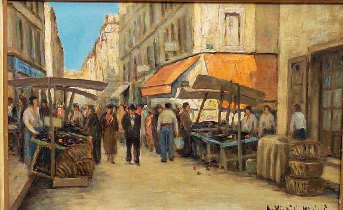 Michel Michaëli ( XXème) , "Jour de marché  en Provence ", huile sur toile -photo-1