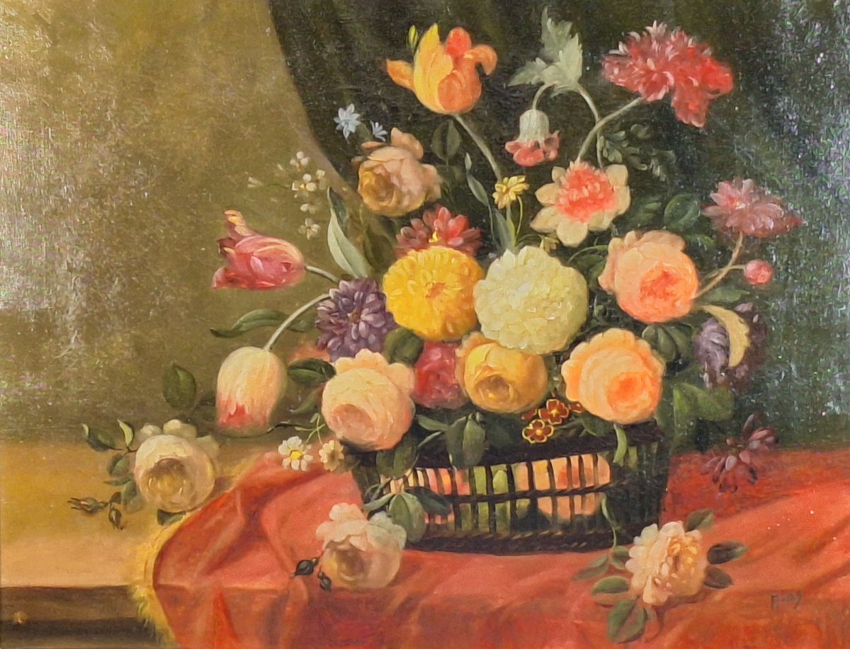 Pair Of Still Lifes With Baskets Of Flowers, Italy, Late 19th Century -photo-1