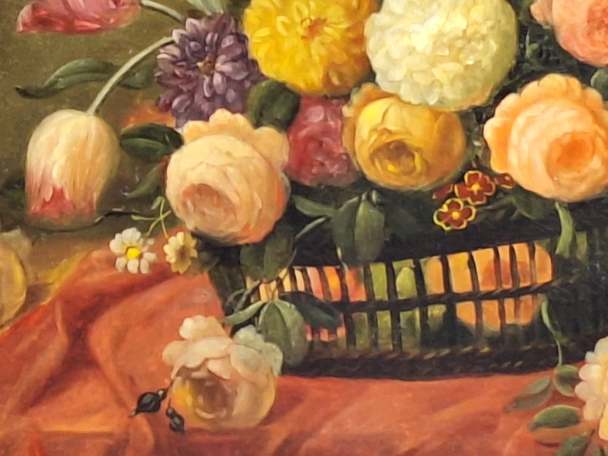 Pair Of Still Lifes With Baskets Of Flowers, Italy, Late 19th Century -photo-2