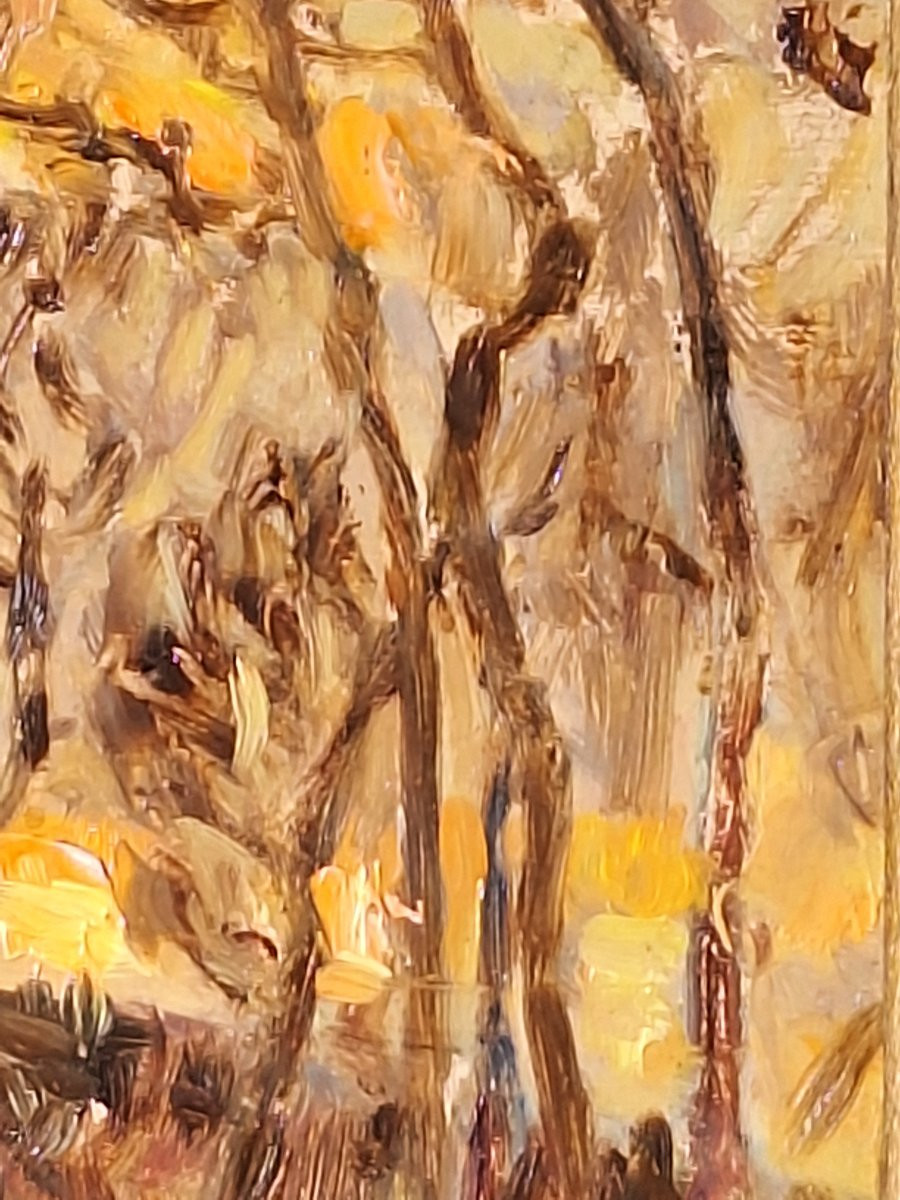 A.Prugent ( 1882-1965) "Coucher de soleil hivernal en Périgord ", huile sur carton -photo-3
