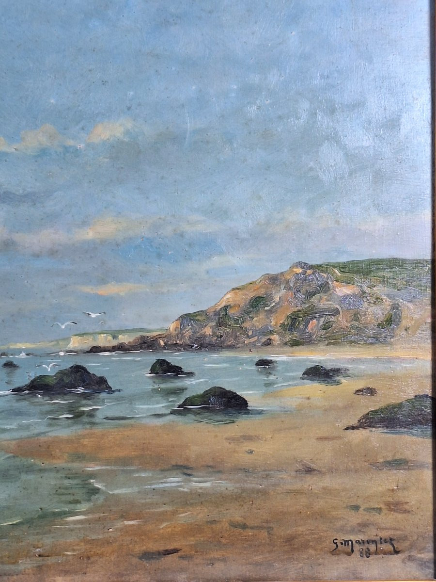 Georges Maroniez (Douai 1865-Paris 1933) "  La Côte d'Opale " Huile sur panneau bois , 1888.-photo-2