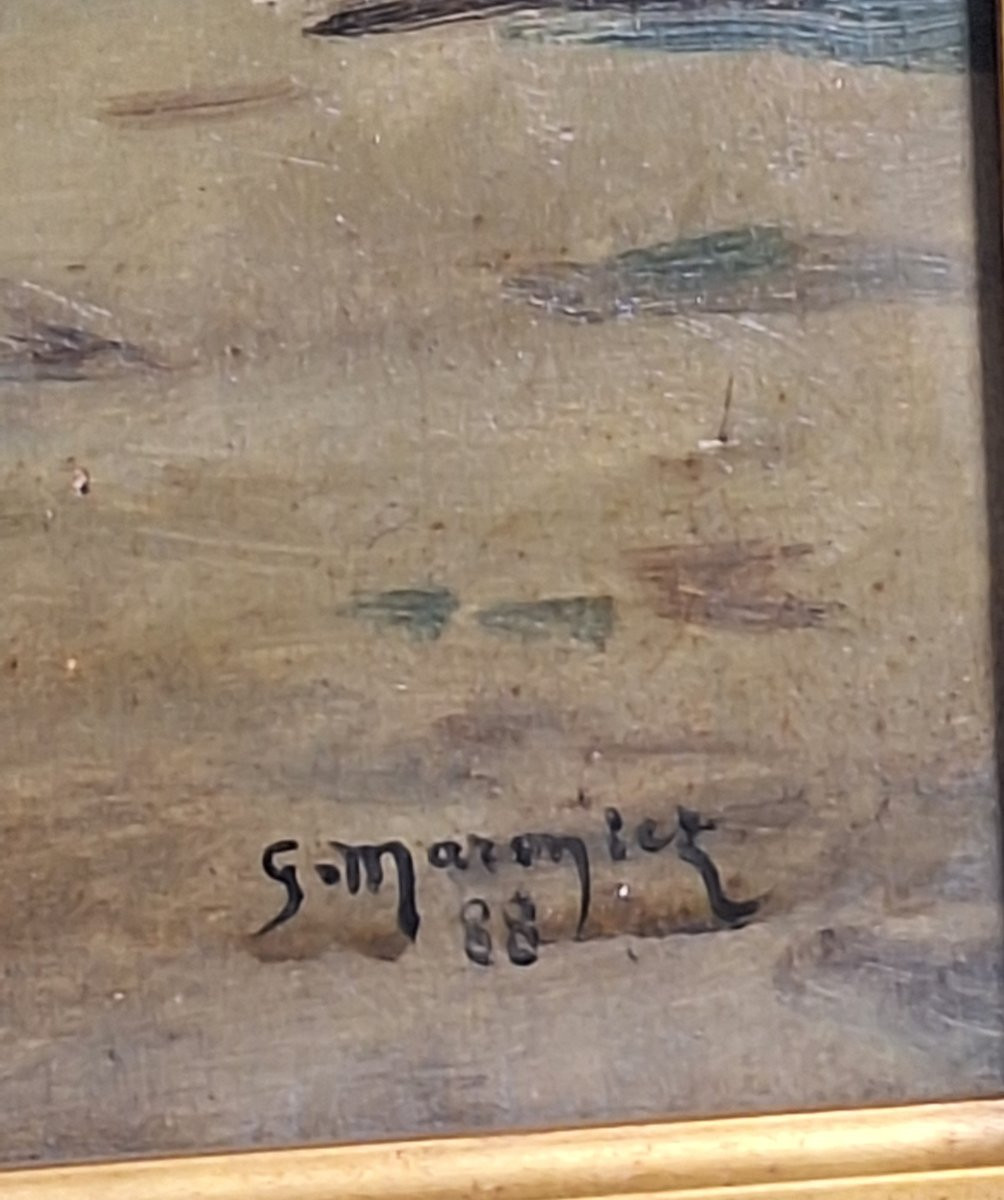 Georges Maroniez (Douai 1865-Paris 1933) "  La Côte d'Opale " Huile sur panneau bois , 1888.-photo-3