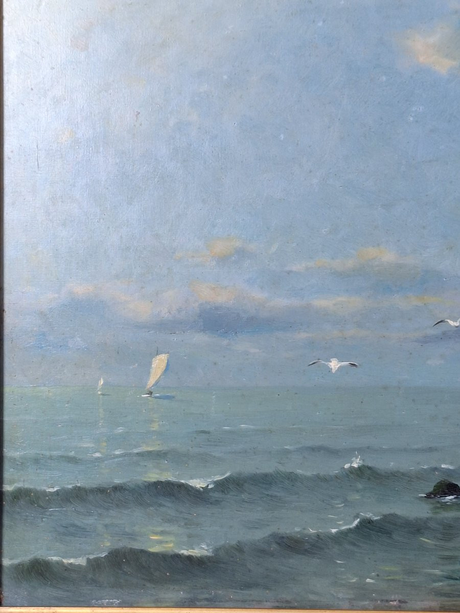 Georges Maroniez (Douai 1865-Paris 1933) "  La Côte d'Opale " Huile sur panneau bois , 1888.-photo-1