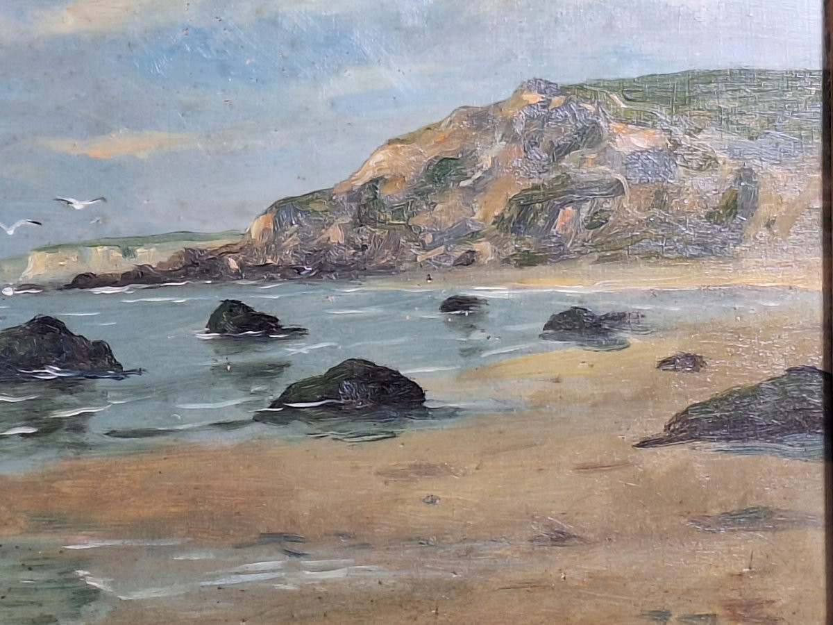 Georges Maroniez (Douai 1865-Paris 1933) "  La Côte d'Opale " Huile sur panneau bois , 1888.-photo-3