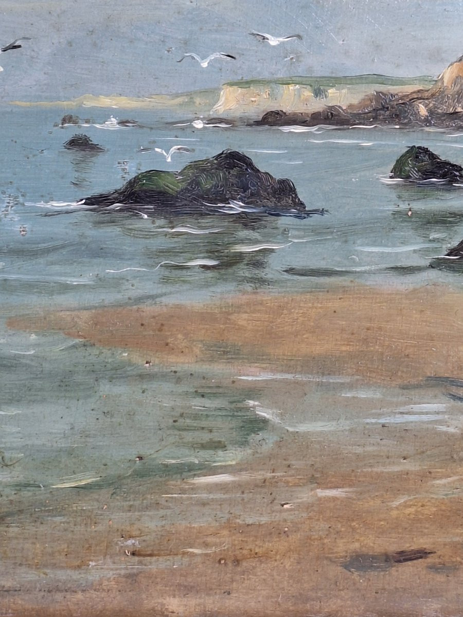 Georges Maroniez (Douai 1865-Paris 1933) "  La Côte d'Opale " Huile sur panneau bois , 1888.-photo-6