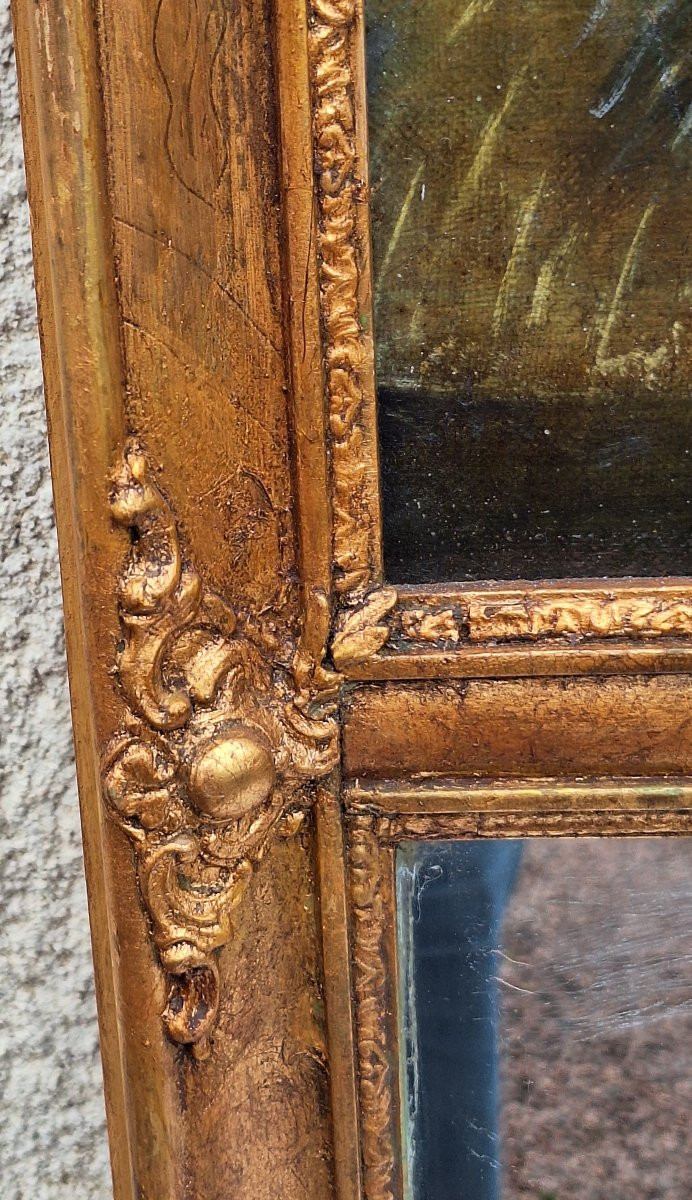 Trumeau en bois doré ,scène  romantique ,époque Restauration ,XIXème -photo-5