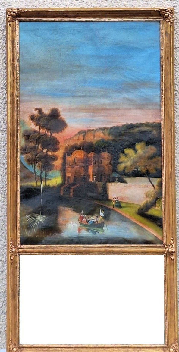 Trumeau en bois doré ,scène  romantique ,époque Restauration ,XIXème 