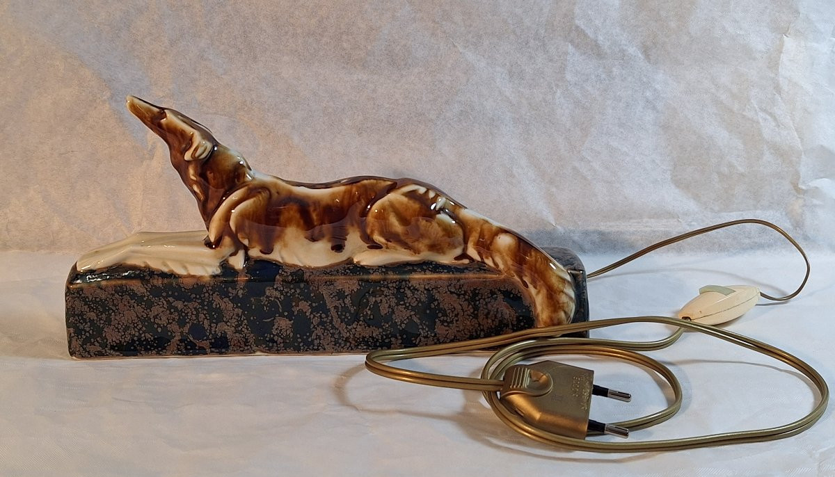 Camille Tharaud (1878-, "Levrier" , veilleuse en porcelaine polychrome, Limoges .-photo-2