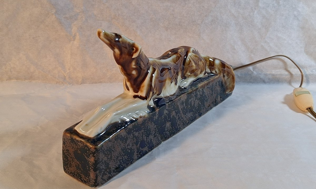 Camille Tharaud (1878-, "Levrier" , veilleuse en porcelaine polychrome, Limoges .-photo-1