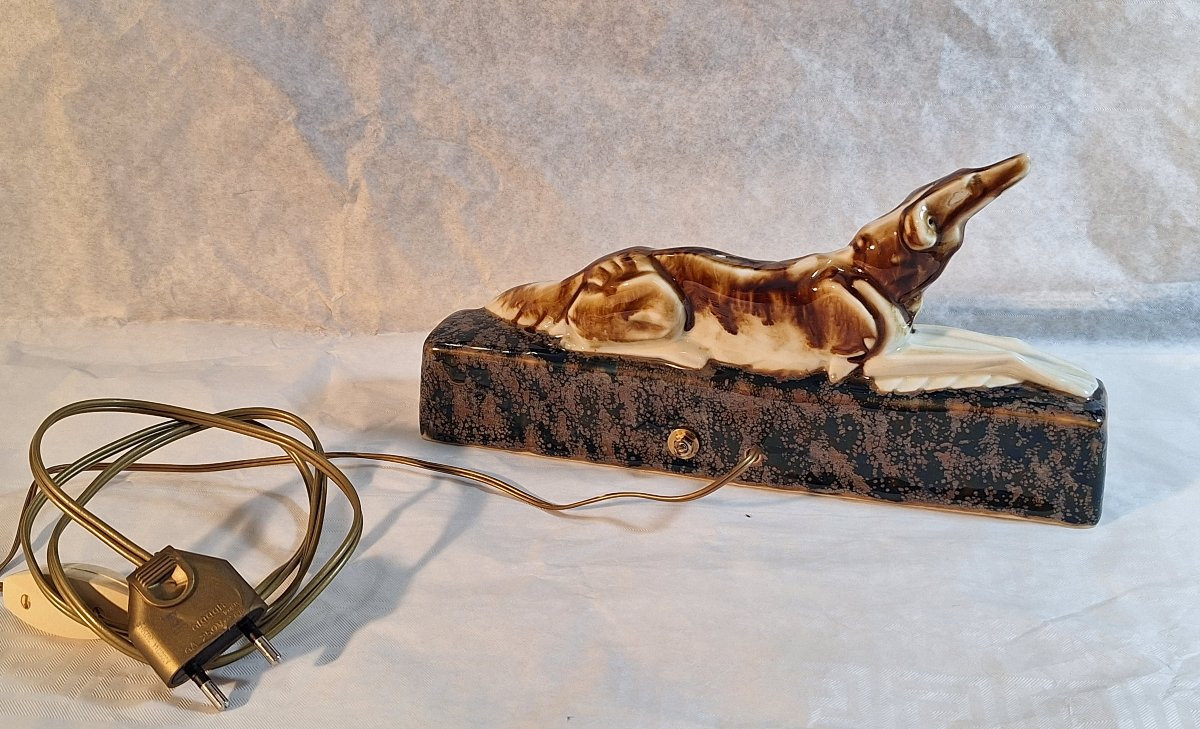 Camille Tharaud (1878-, "Levrier" , veilleuse en porcelaine polychrome, Limoges .-photo-2