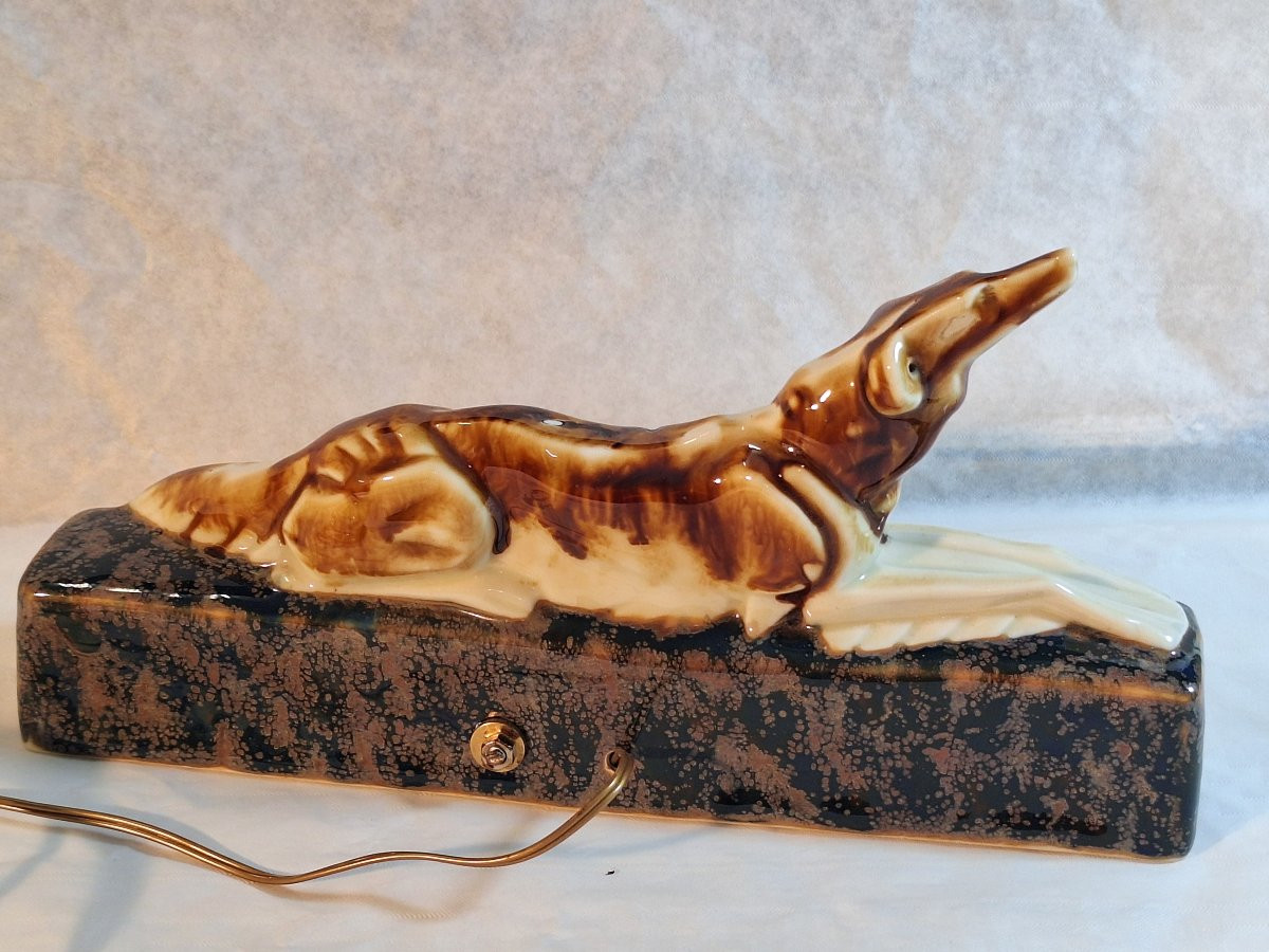 Camille Tharaud (1878-, "Levrier" , veilleuse en porcelaine polychrome, Limoges .-photo-3