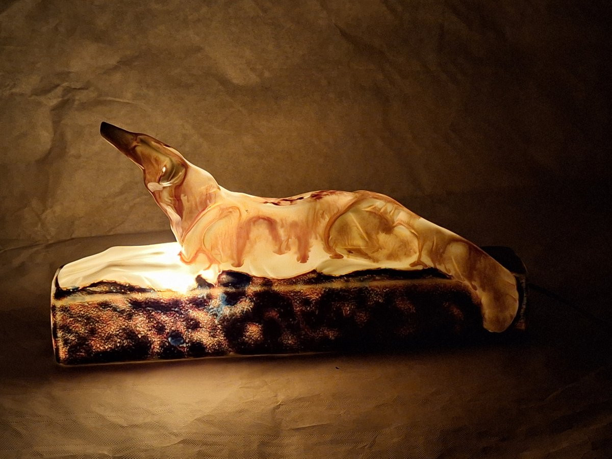 Camille Tharaud (1878-, "Levrier" , veilleuse en porcelaine polychrome, Limoges .-photo-8