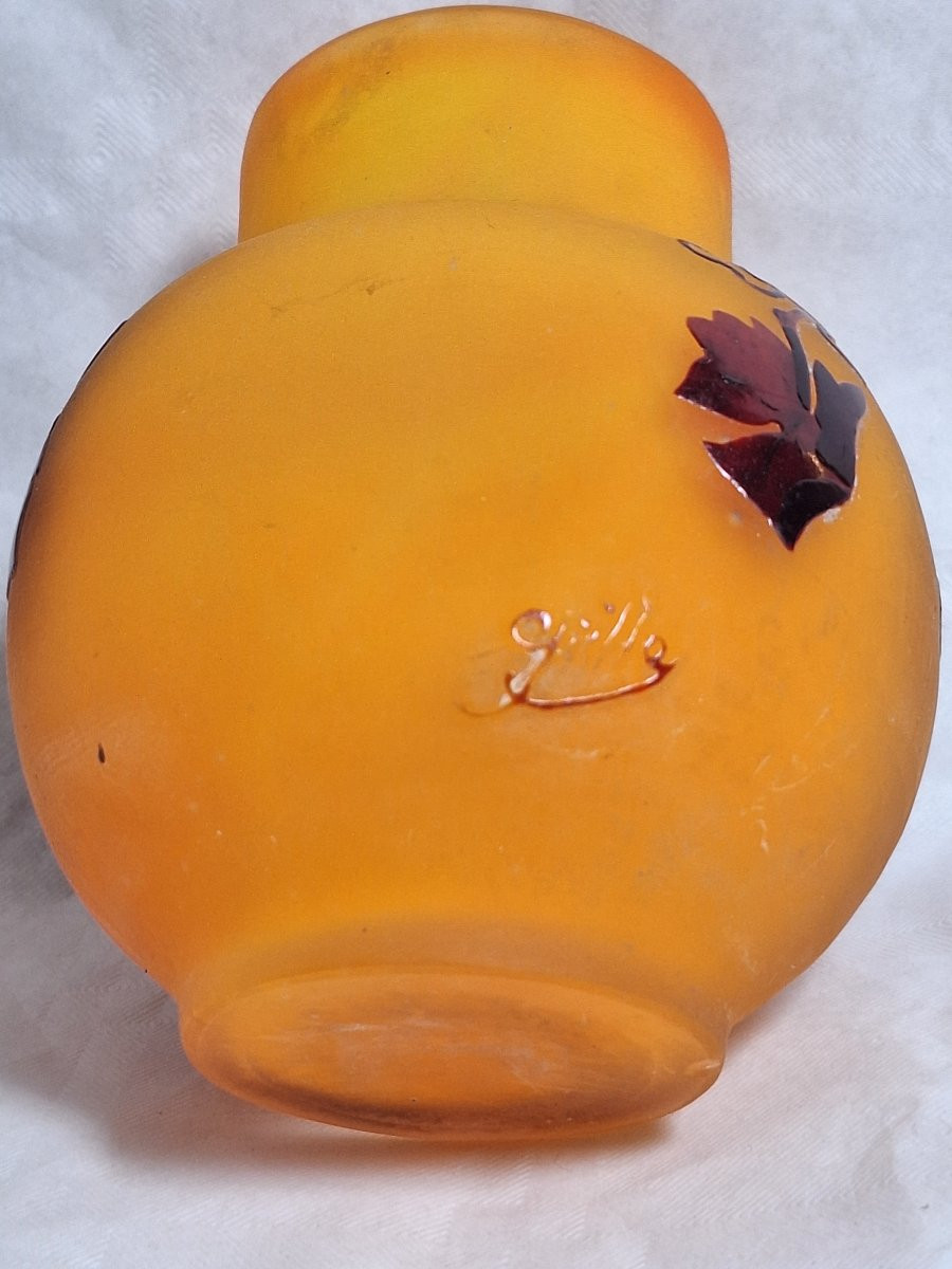 Vase  en verre multicouche dégagé à l'acide , signé Gallé ,Art Nouveau .-photo-5