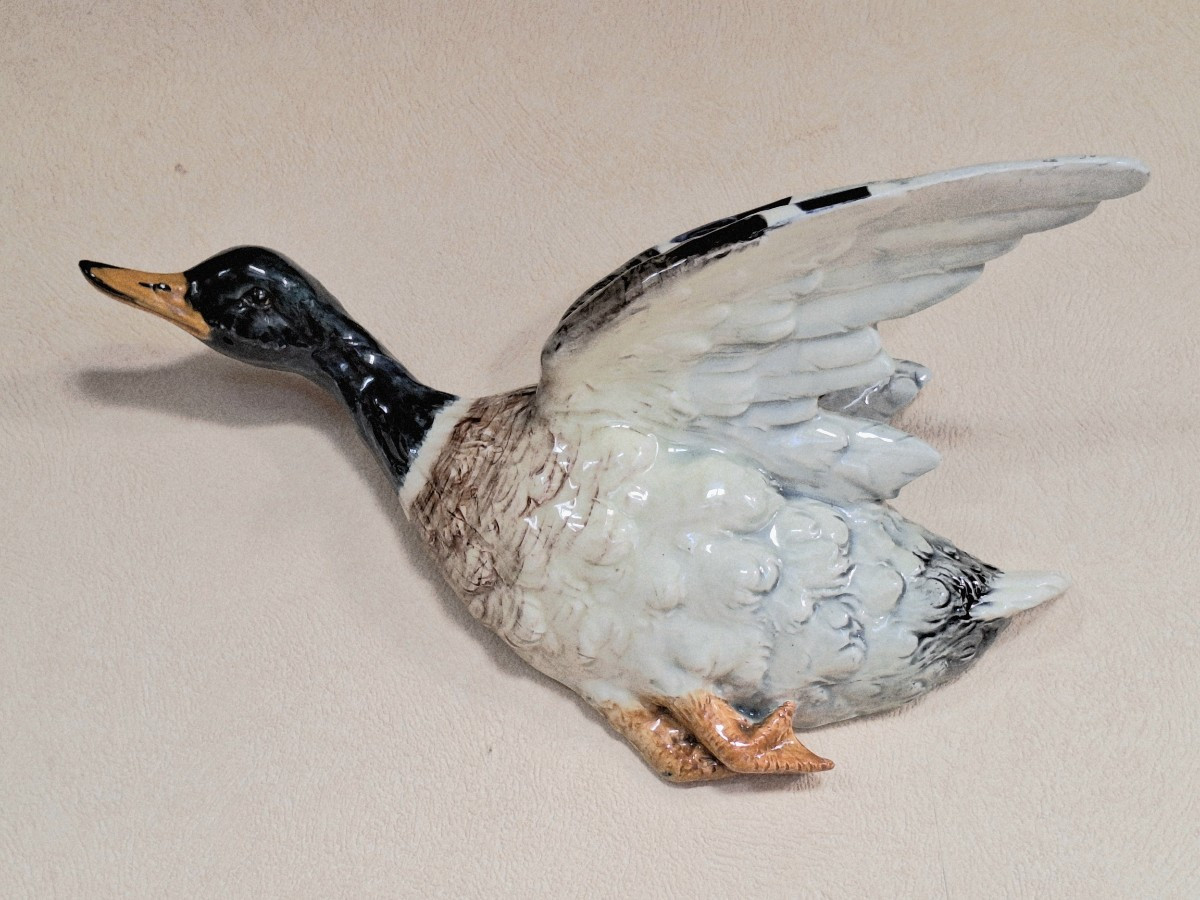 Delphin Massier, Wall-mounted Flower Girl In Slip, Mallard Duck, Vallauris, Late 19th Century -photo-2