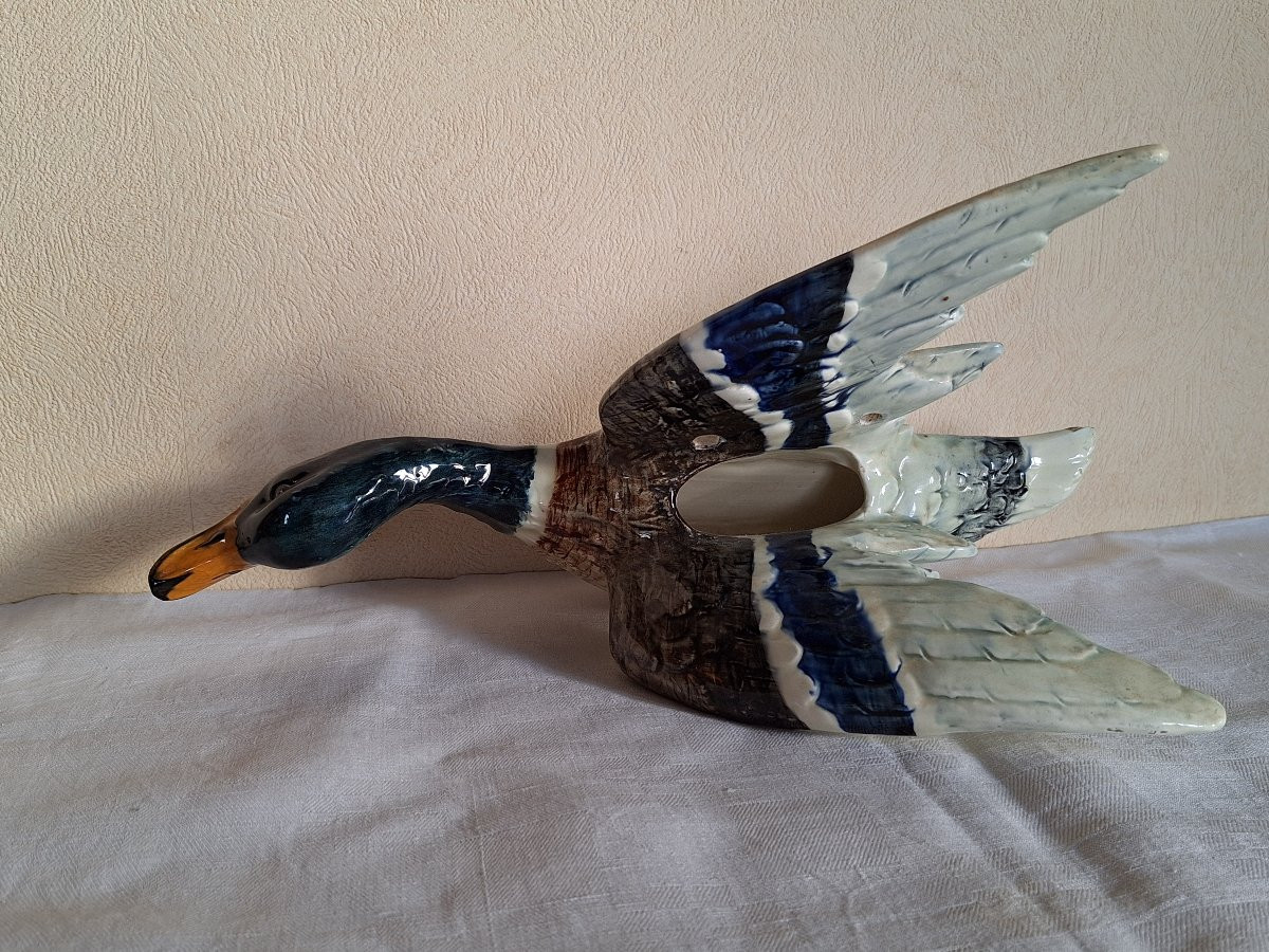 Delphin Massier, Wall-mounted Flower Girl In Slip, Mallard Duck, Vallauris, Late 19th Century -photo-5