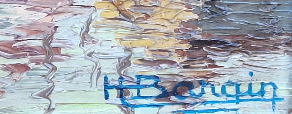 Henri Bargin ( 1906-1980)  "Tartanes dans la baie de Saint Tropez " Huile sur panneau-photo-4