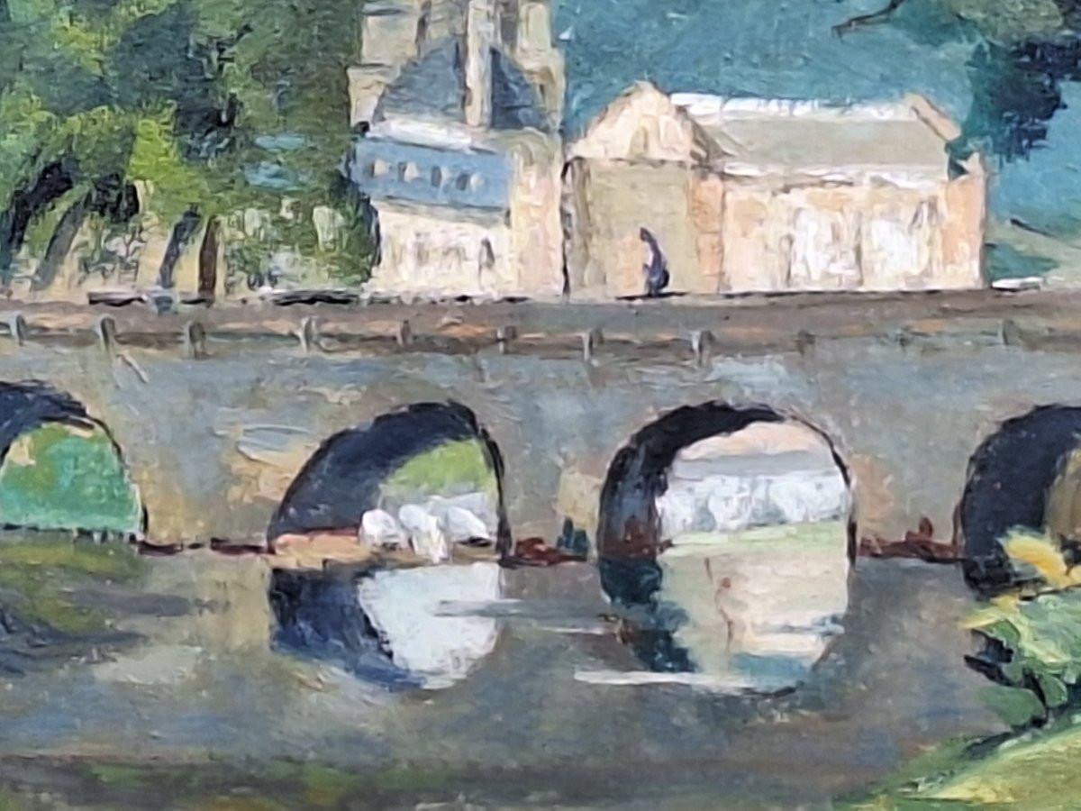 Brantôme Abbey In Périgord, Hélène Davin (19th-20th Century), Oil On Cardboard-photo-3