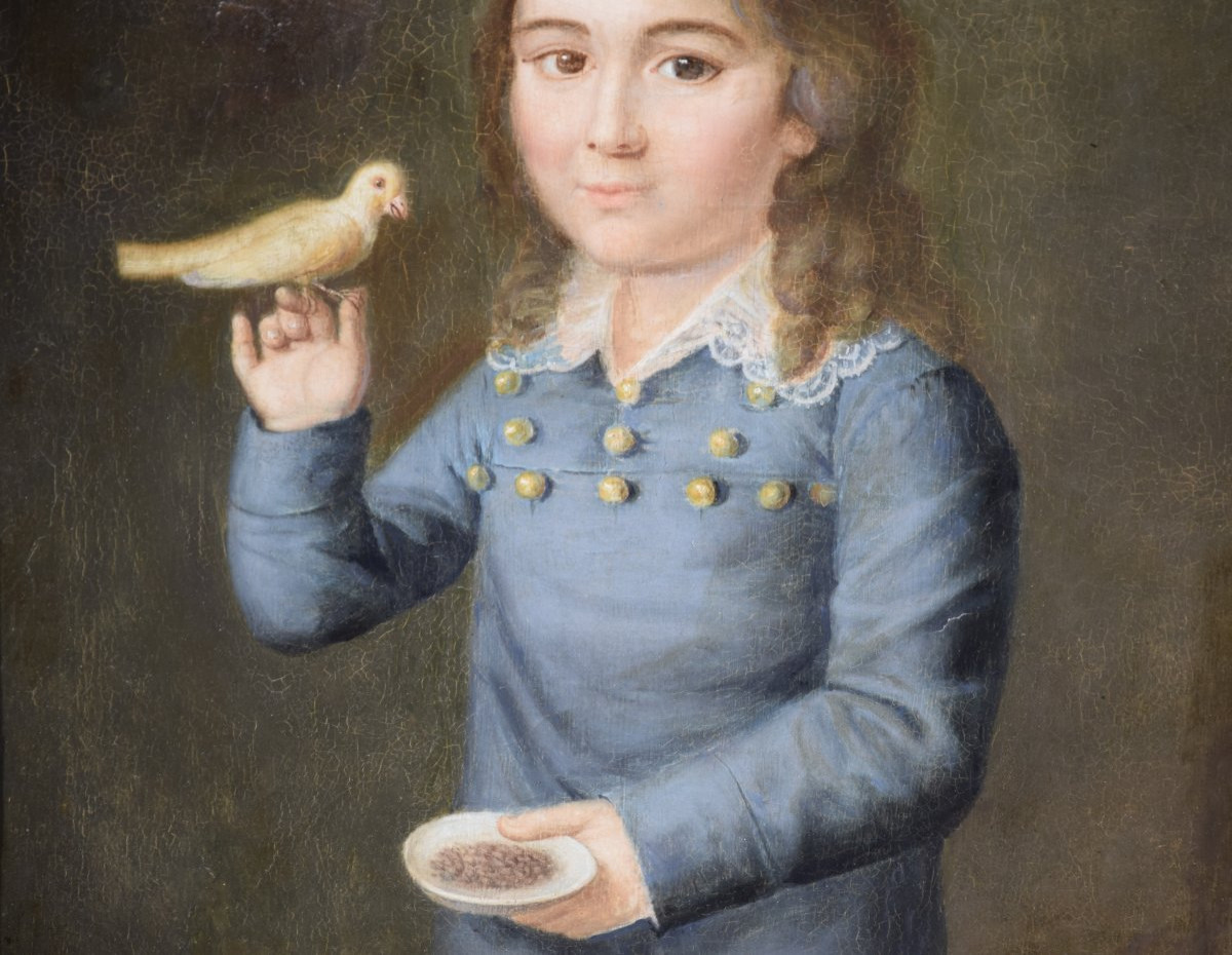 Paire  de  portraits d'enfants attribués à Haüer (1751-1829), huiles /carton, fin 18ème .-photo-8