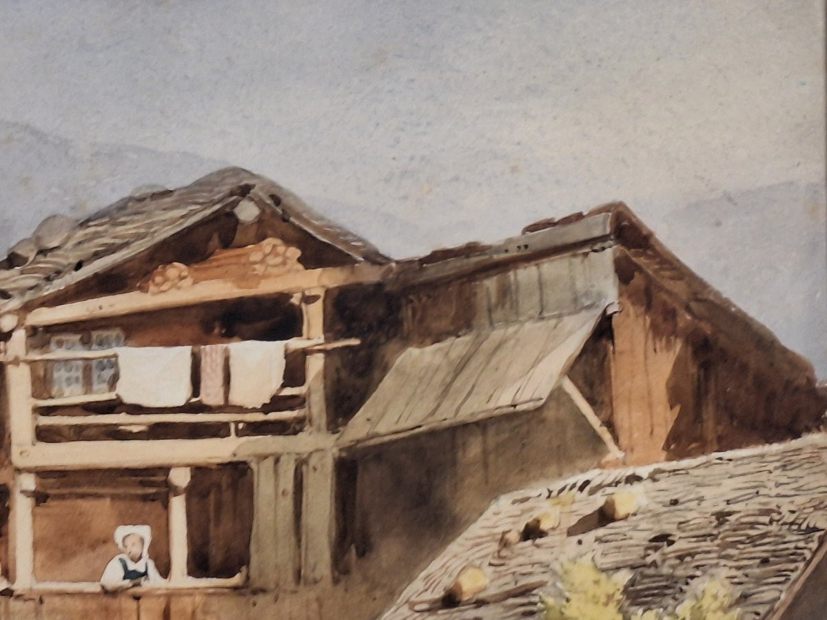 Jules Coignet ( 1798-1860), "chalet  dans les montagnes du Tyrol", aquarelle, XIXème -photo-2