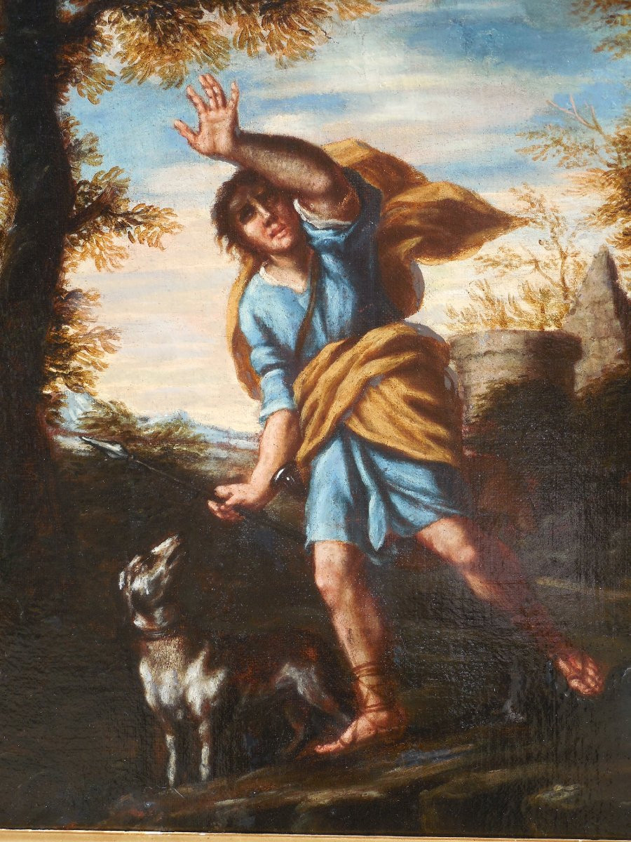 Diane et ses nymphes surprises par Actéon , huile sur toile , Ecole italienne du18ème.-photo-5