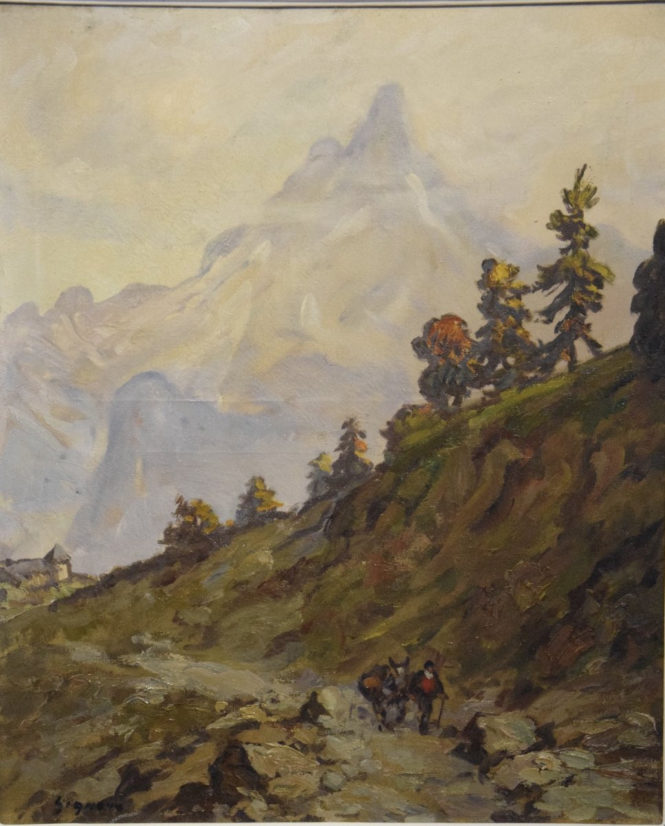 Ludovic Gignoux (1882 - ) "the Road To Montauvert In The Swiss Alps", Oil On Canvas-photo-2