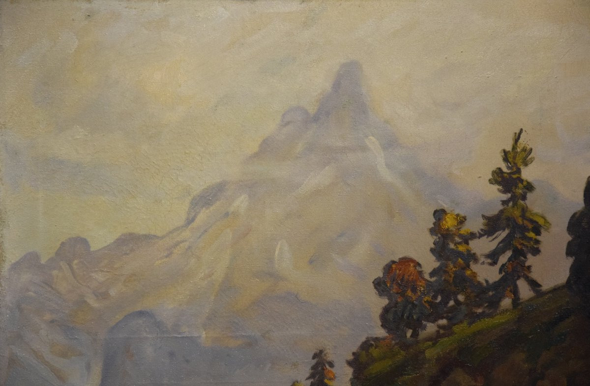 Ludovic Gignoux (1882 - ) "the Road To Montauvert In The Swiss Alps", Oil On Canvas-photo-3