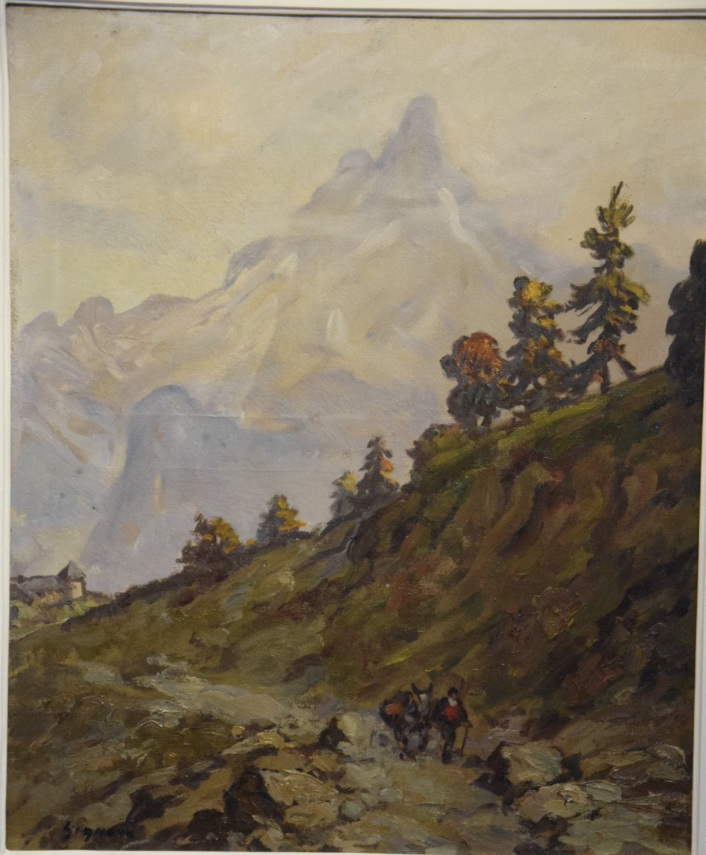 Ludovic Gignoux (1882 - ) "the Road To Montauvert In The Swiss Alps", Oil On Canvas-photo-1