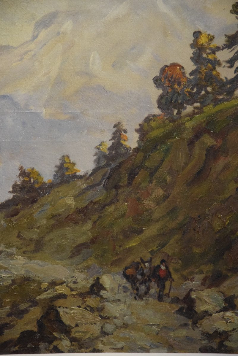 Ludovic Gignoux (1882 - ) "the Road To Montauvert In The Swiss Alps", Oil On Canvas-photo-2