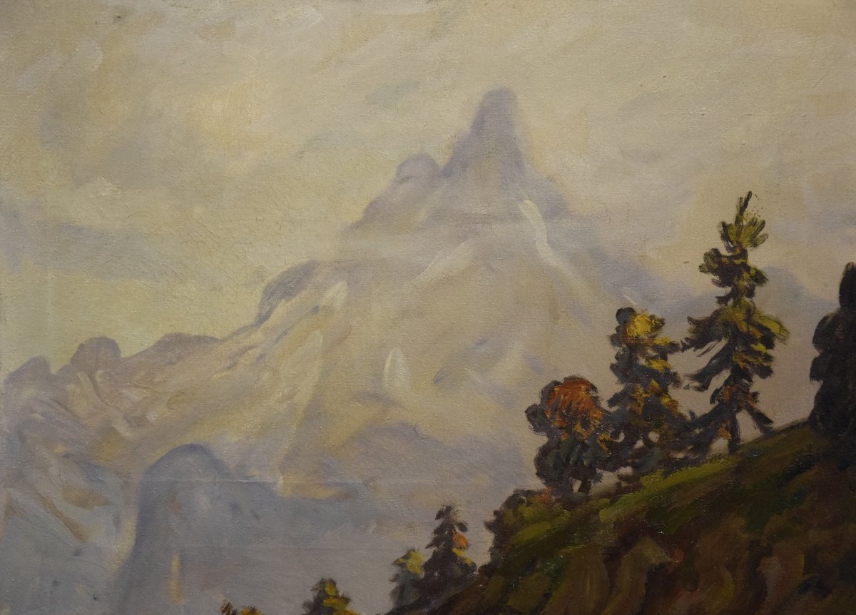 Ludovic Gignoux (1882 - ) "the Road To Montauvert In The Swiss Alps", Oil On Canvas-photo-6