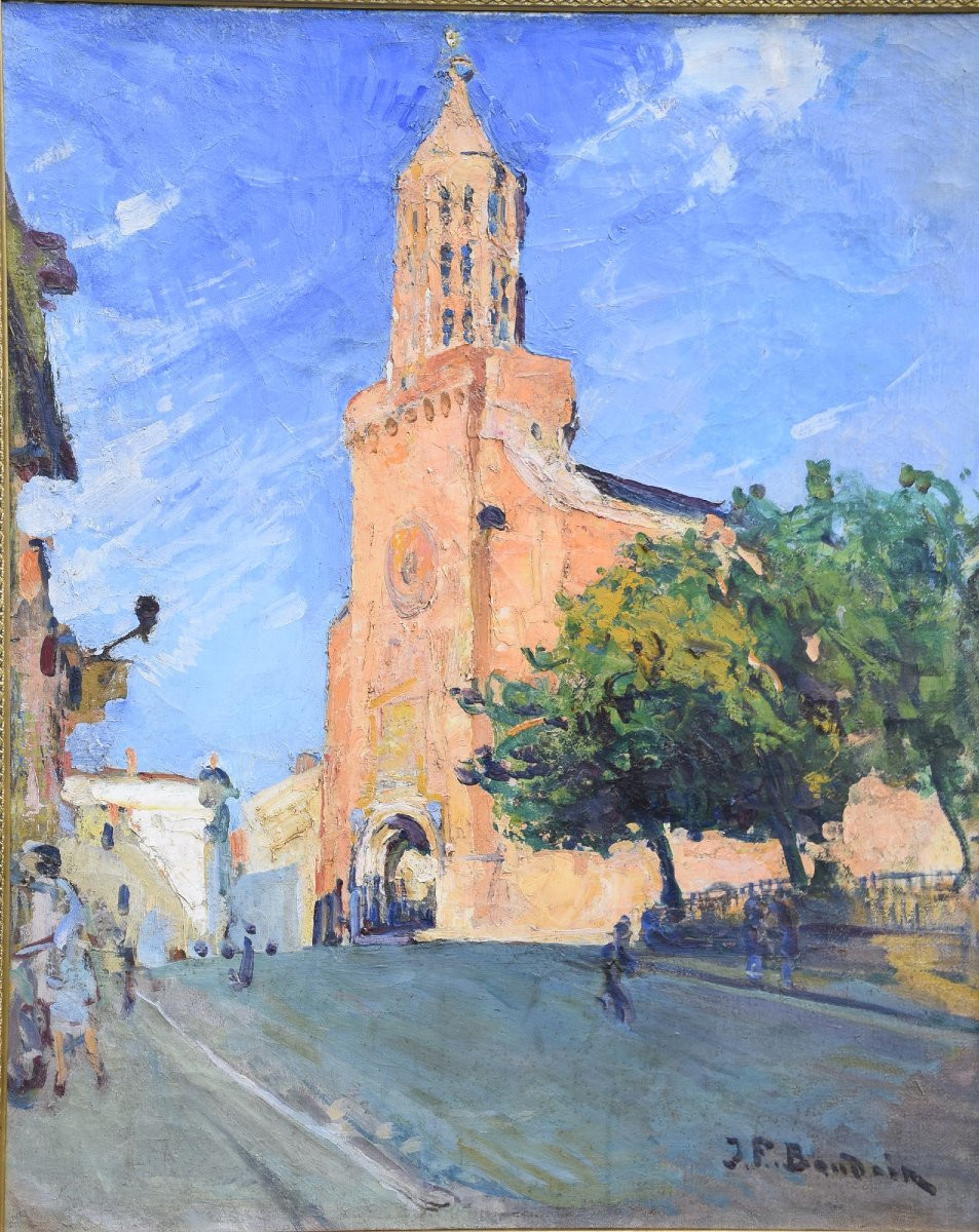 Jean Franck Baudoin (1870-1961) "the Saint Jacques Church In Montauban In Occitanie", Hst.-photo-3