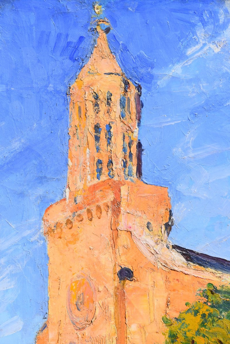 Jean Franck Baudoin (1870-1961) "the Saint Jacques Church In Montauban In Occitanie", Hst.-photo-2
