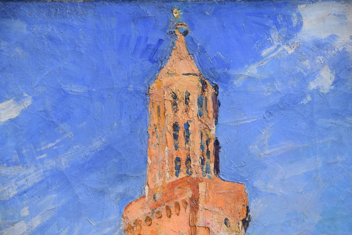 Jean Franck Baudoin (1870-1961) "the Saint Jacques Church In Montauban In Occitanie", Hst.-photo-4