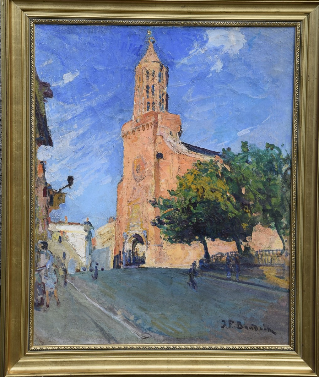 Jean Franck Baudoin (1870-1961) "the Saint Jacques Church In Montauban In Occitanie", Hst.