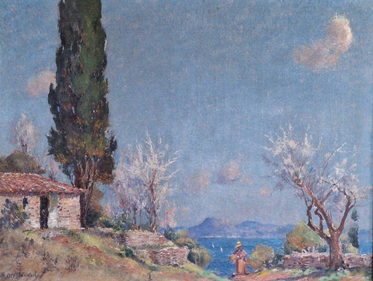Frédéric Montenard (1849-1926) "landscape Of Provence In Spring", Oil On Canvas, -photo-2