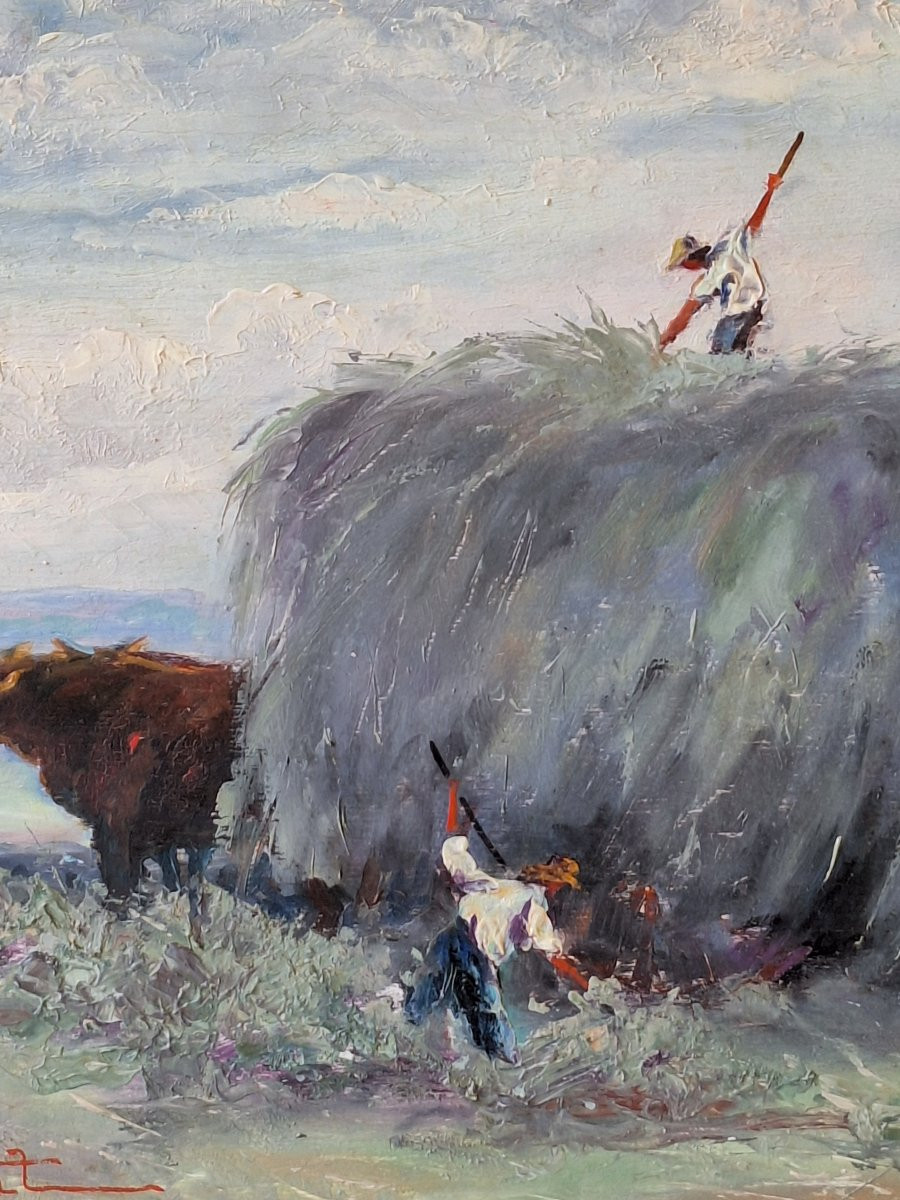 Roger Dubut (1890-1960), Haymaking In Périgord, Oil On Panel -photo-2
