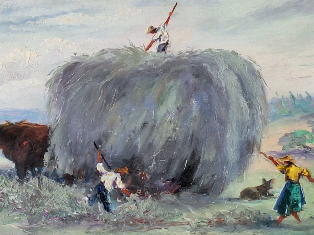 Roger Dubut (1890-1960), Haymaking In Périgord, Oil On Panel -photo-4