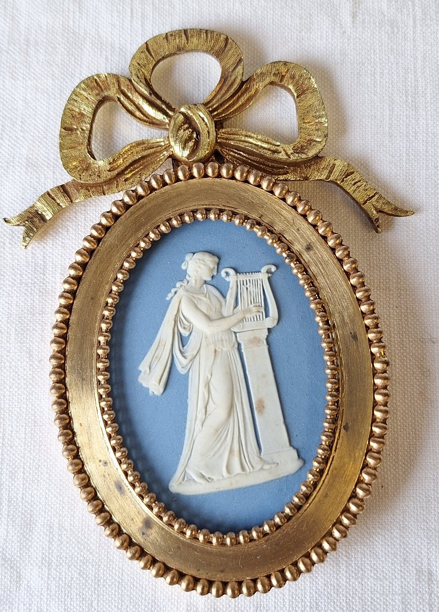 Set Of 4 Wedgwood Porcelain Medallions, Louis XVI Style Gilt Bronze Frames.-photo-1