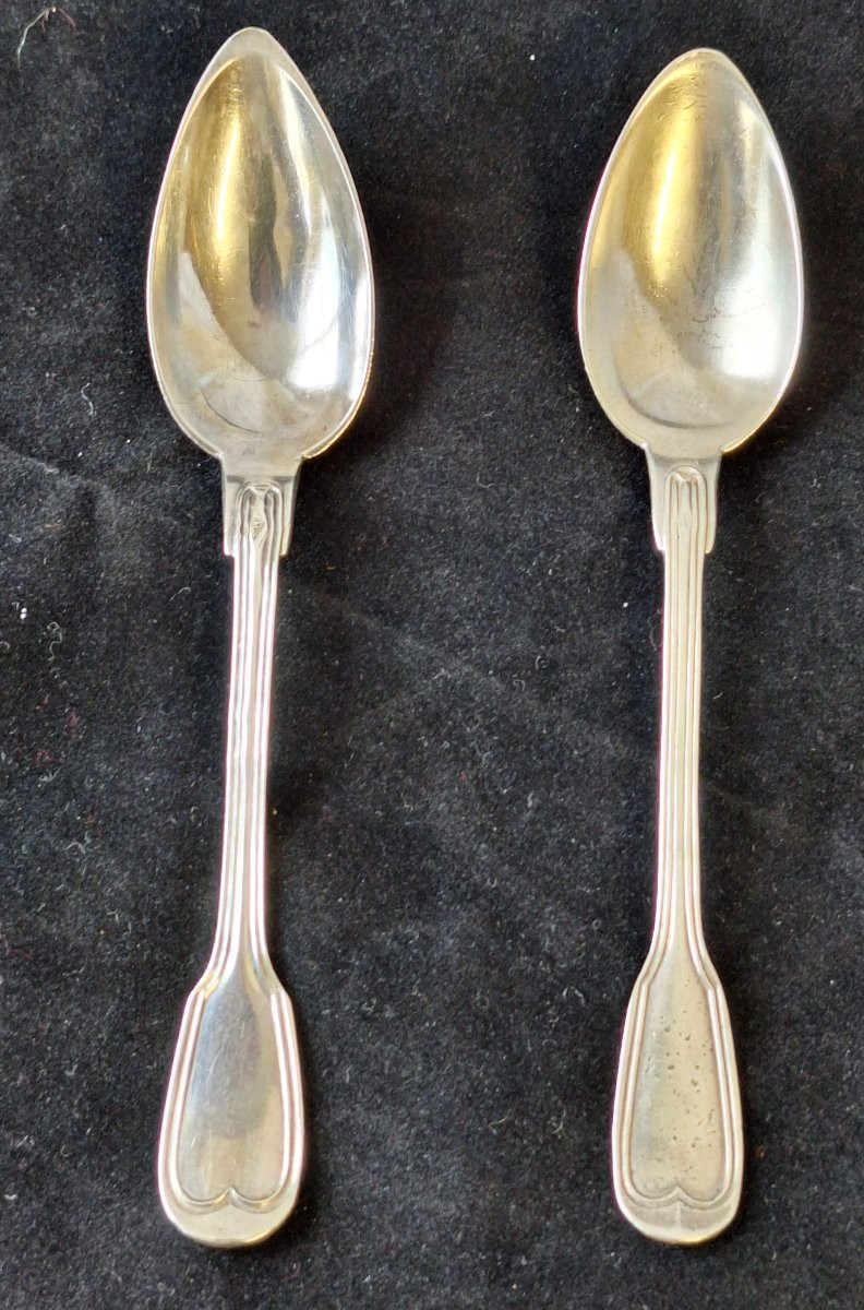 12 cuillères à dessert ou café en argent ,poinçon Minerve 1er titre,  XIXème - ébut XXème -photo-2