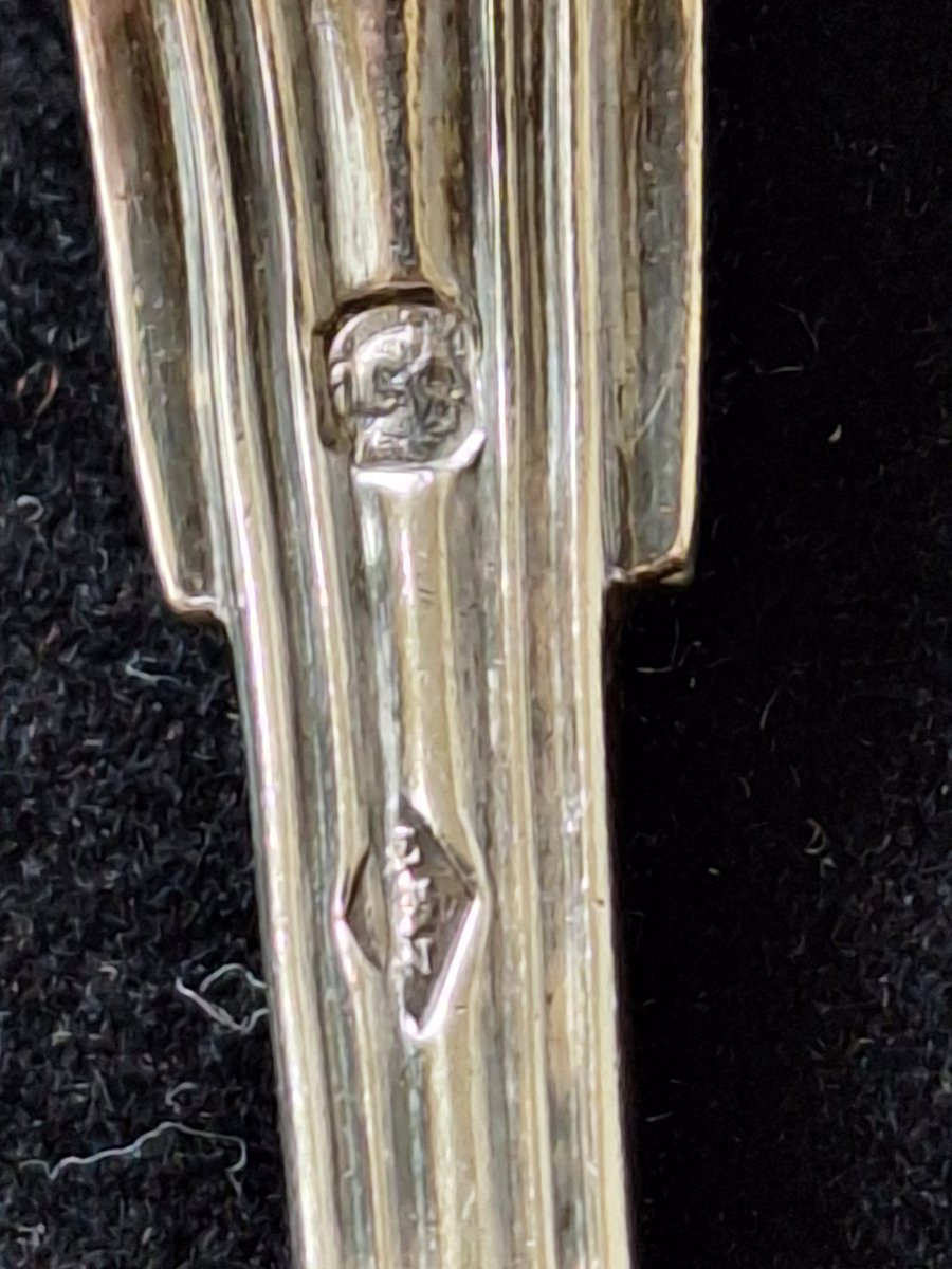 12 cuillères à dessert ou café en argent ,poinçon Minerve 1er titre,  XIXème - ébut XXème -photo-2