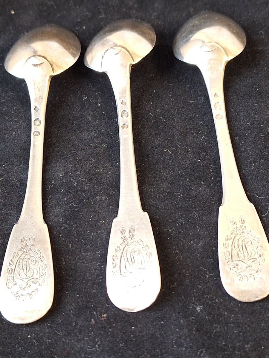 Set Of 12 Silver Dessert Spoons, 1st And 2nd Rooster Design, Paris 1st Standard, Early 19th Century -photo-3