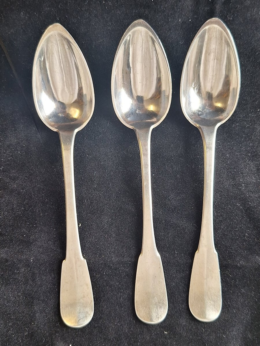 Set Of 12 Silver Dessert Spoons, 1st And 2nd Rooster Design, Paris 1st Standard, Early 19th Century -photo-4
