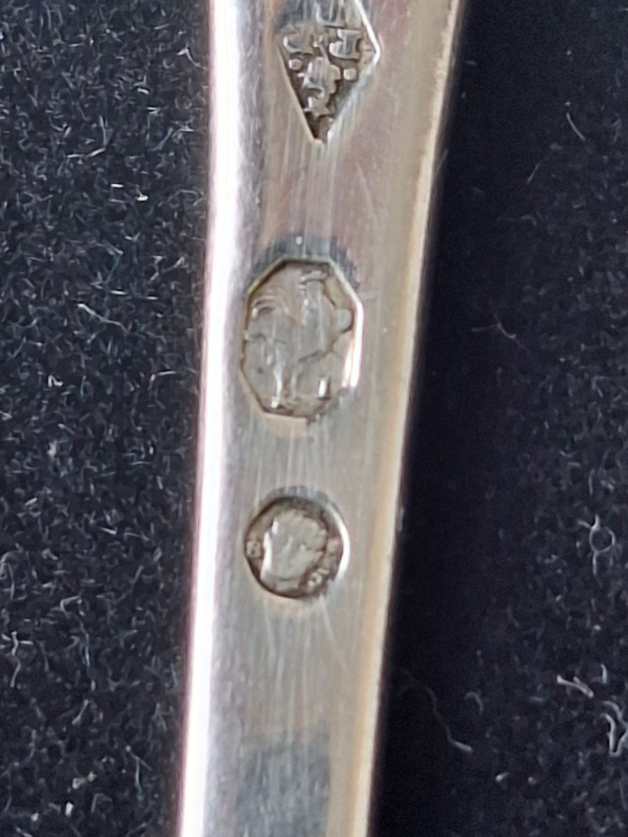 Set Of 12 Silver Dessert Spoons, 1st And 2nd Rooster Design, Paris 1st Standard, Early 19th Century -photo-1