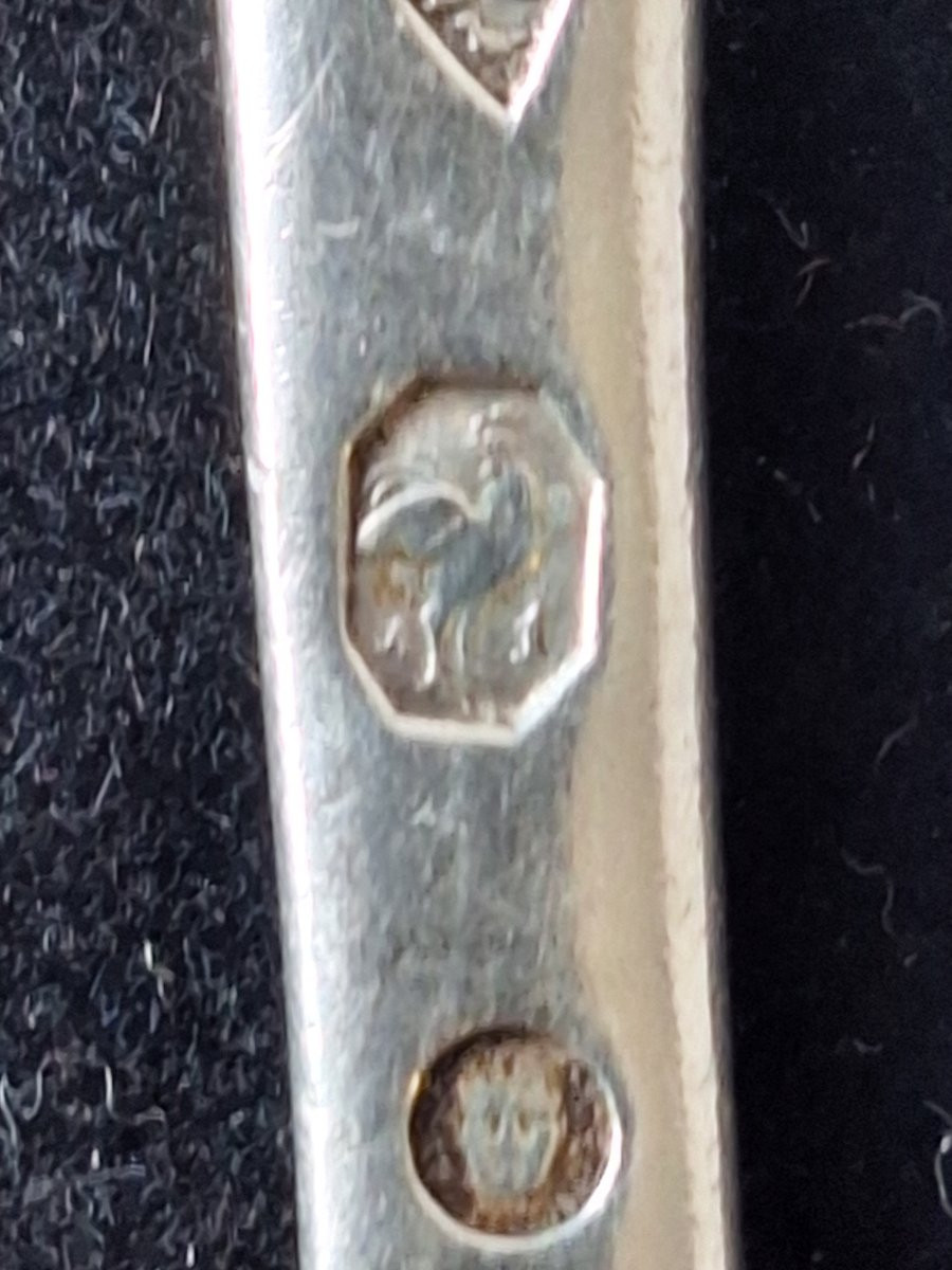 Set Of 12 Silver Dessert Spoons, 1st And 2nd Rooster Design, Paris 1st Standard, Early 19th Century -photo-2