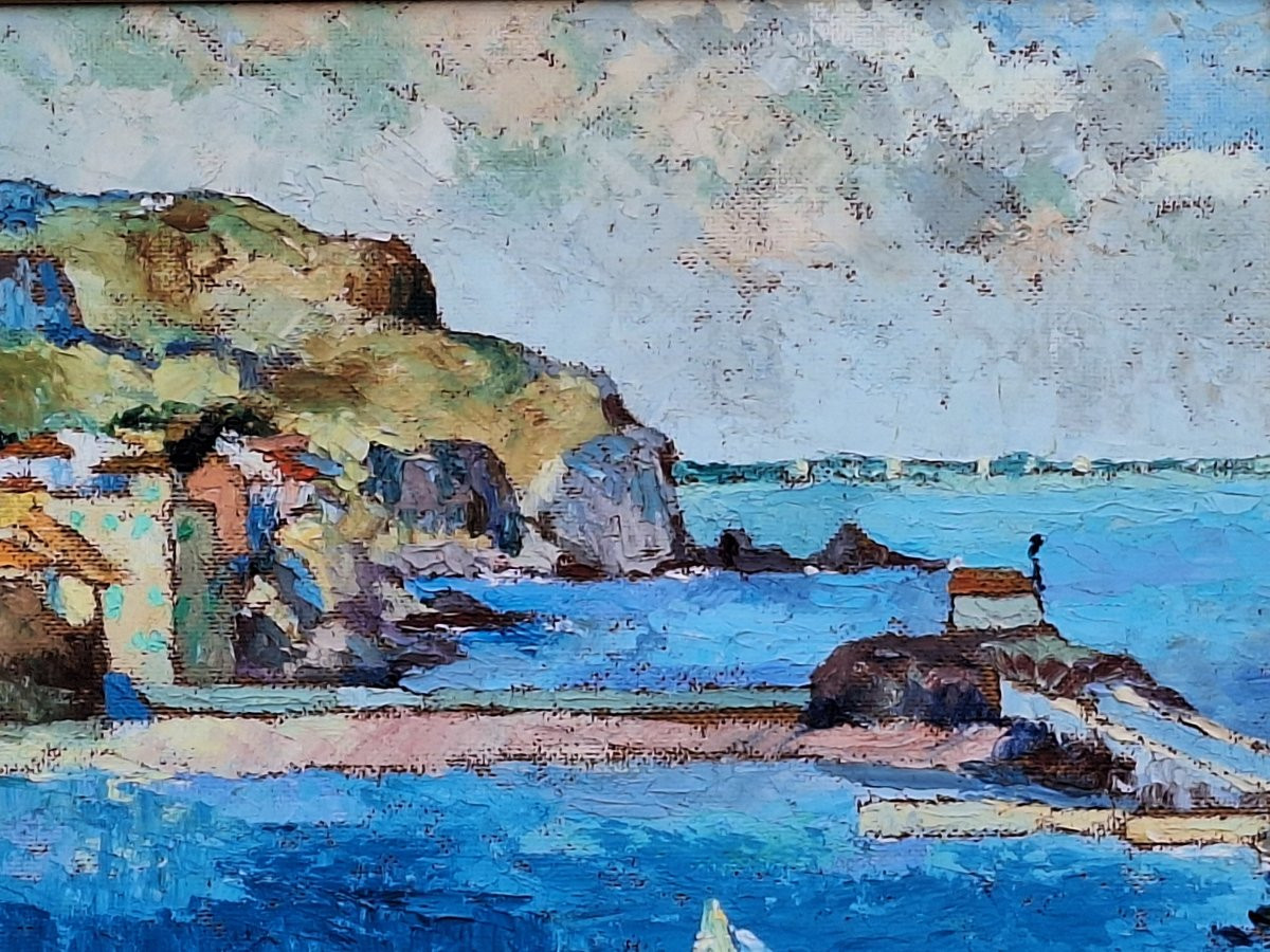 The Port Of Collioure, Oil On Panel By Marcel Fournier (1900-1979), Dated 1968.-photo-1