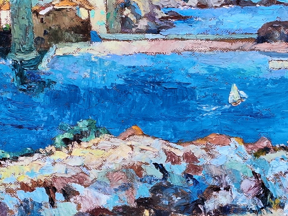 The Port Of Collioure, Oil On Panel By Marcel Fournier (1900-1979), Dated 1968.-photo-8